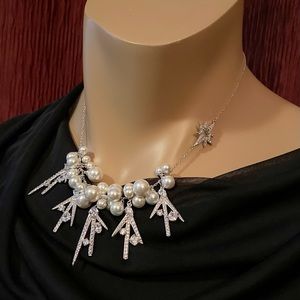 Betsey Johnson 'Blue Starlet' Pearl Frontal Necklace NWT